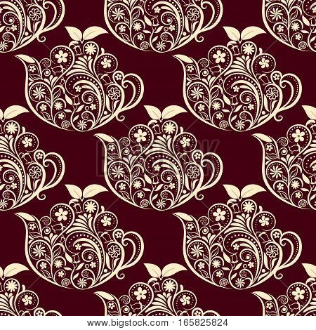 Seamless Floral Teapot Pattern. Seamless pattern for your design, invitation card, menu, cafe, bar and other food and drink wrapped projects. Fabric Teapot Pattern.