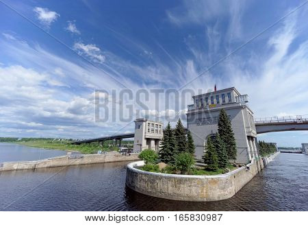 Gorodets, Russia - June 2.2016. View of the lower gateway Gorodetsky to the Volga River