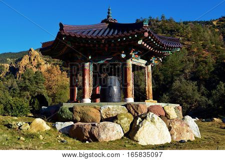 Peace Bell which represents peace and harmony taken at Tae Go Sah Buddhist Monastery in the Southern Sierra Nevada Mountains near Tehachapi, CA
