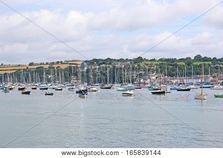 Boats moored on the River Fal in Falmouth