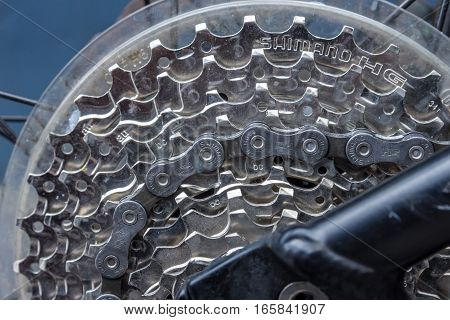 Hobart Australia - December 17 2016: bicycle rear derailleur