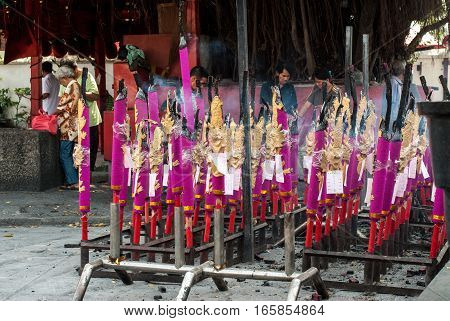 Penang, Malaysia, July 2015 Temple Ritual incense smoking