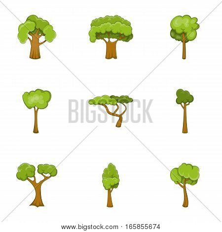 Green tree icons set. Cartoon illustration of 9 green tree vector icons for web