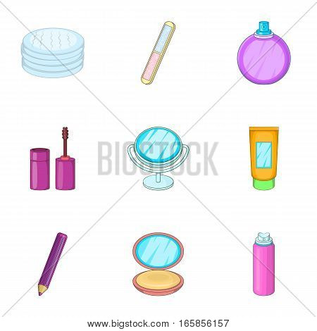 Cosmetic icons set. Cartoon illustration of 9 cosmetic vector icons for web