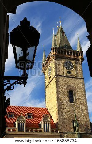 Town Hall Tower (Staromestska Radnice) at the Old Town Square Prague Chech republic