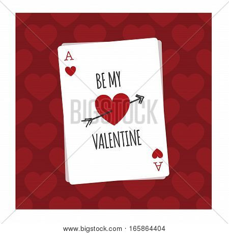 Be my Valentine playing card illustration on red background