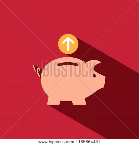 Piggy bank icon with shade on red background