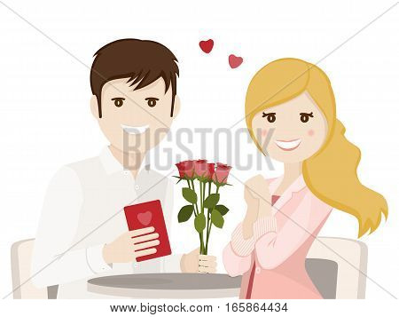 Couple of lovers on a date on white background