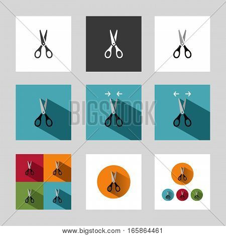 Scissors icon in different versions on grey background