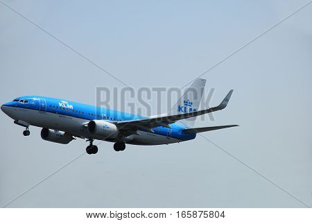 Amsterdam The Netherlands - June 12 2015: PH-BGU KLM Royal Dutch Airlines Boeing 737-700 takes of from Amsterdam Airport Polderbaan runway.