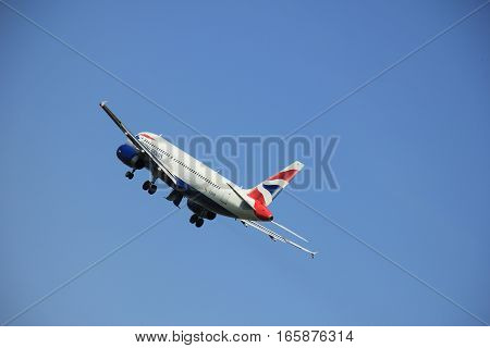 Amsterdam The Netherlands - June 12 2015: G-EUUB British Airways Airbus A320 takes off at Amsterdam Airport Schiphol Polderbaan runway.