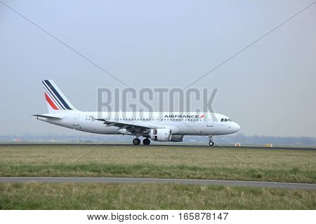March 24th 2015 Amsterdam Schiphol Airport F-GKXB Air France Airbus A320-212 landing on Polderbaan Runway