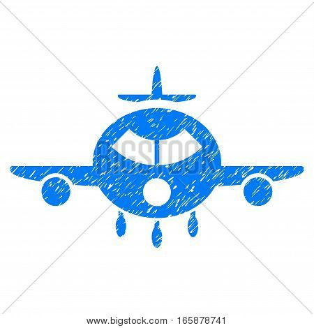 Cargo Aircraft grainy textured icon for overlay watermark stamps. Flat symbol with unclean texture. Dotted vector blue ink rubber seal stamp with grunge design on a white background.