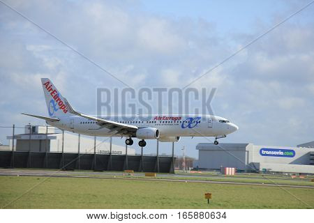 Schiphol Amsterdam The Netherlands april 11 2015: EC-JBK Air Europa Boeing 737 approaching runway 09/27 Buitenveldert