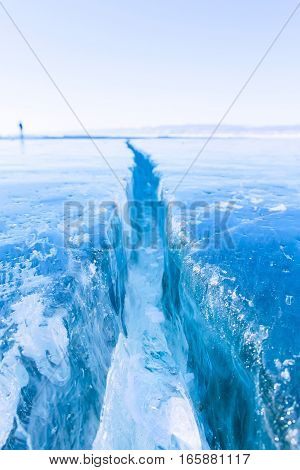 Wide Crack In The Ice Of Lake Baikal