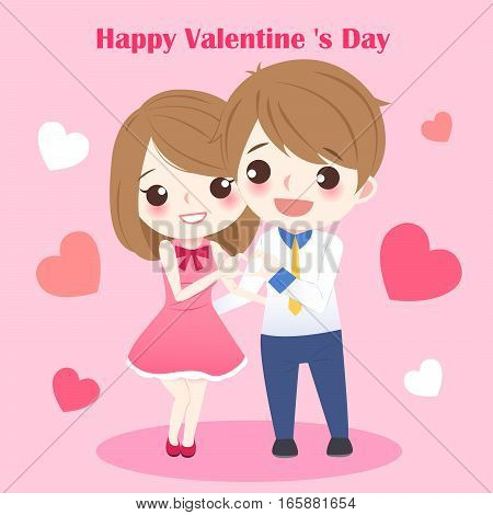 cute cartoon couple show heart to you