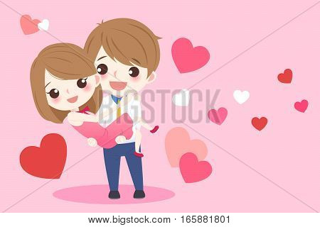 cute cartoon couple hug together with heart