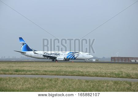 March 24th 2015 Amsterdam Schiphol Airport SU-GDX EgyptAir Boeing 737-866(WL) take off from Polderbaan Runway