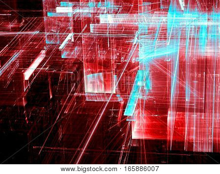 Tech background: Red glass structure with light effects. Abstract computer-generated image. Concept pattern for industry, sci-fi or technology design.