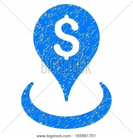 Geo Targeting grainy textured icon for overlay watermark stamps. Flat symbol with dirty texture. Dotted vector blue ink rubber seal stamp with grunge design on a white background.