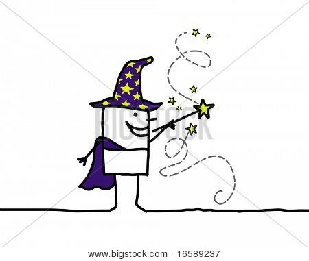 main personnage dessiné - baguette magicien & magique