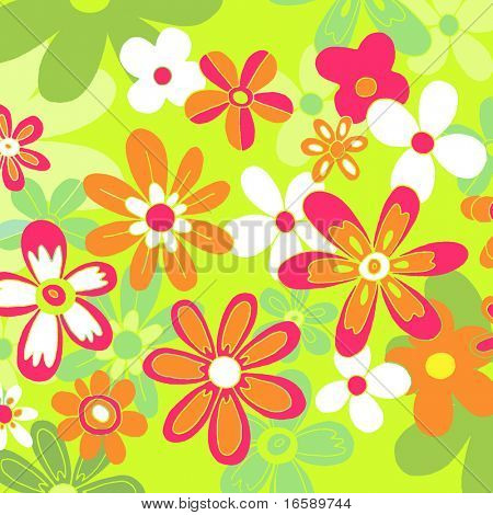 fond floral coloré - vert, orange & rose