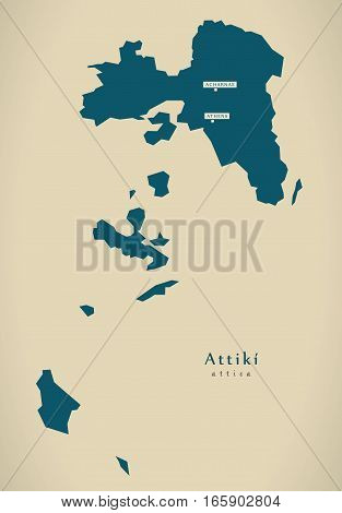 Modern Map - Attiki Greece Gr Illustration
