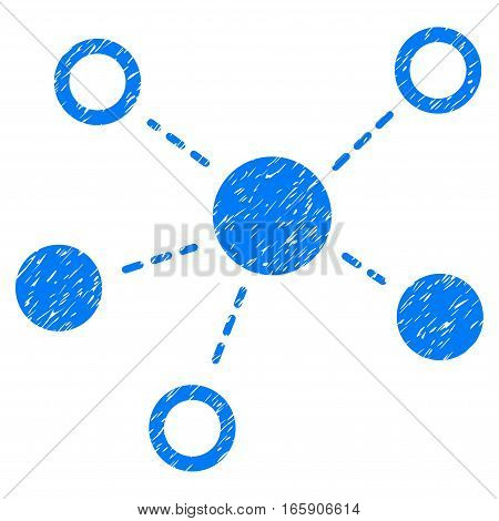 Virtual Links grainy textured icon for overlay watermark stamps. Flat symbol with scratched texture. Dotted vector blue ink rubber seal stamp with grunge design on a white background.