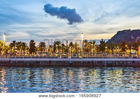 Port Vell at Sunset. Beautiful tranquille view Barcelona, Spain