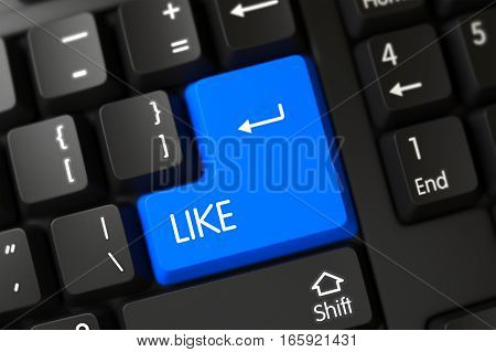 Like Concept: Modern Laptop Keyboard with Selected Focus on Blue Enter Keypad. 3D Render.
