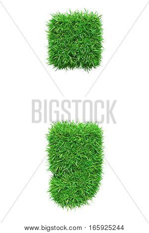 Green grass semicolon, isolated on white background. 3D illustration