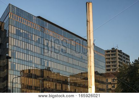 MILAN, ITALY - NOVEMBER 7, 2016:  Milan (Lombardy Italy): modern glass building along via Domodossola near Citylife (Tre Torri)