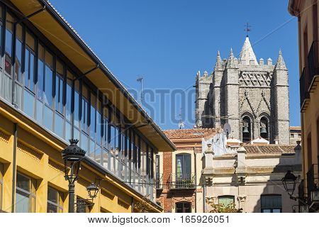 Avila (Castilla y Leon Spain): belfry of the medieval cathedral and other historic buildings