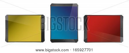 Set of realistic black tablet pc computers with blank screen isolated on white background. Vector eps10 illustration