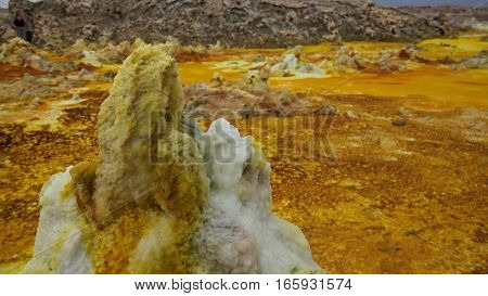 Salt structure close-up inside Dallol volcanic crater in Danakil depression Afar Ethiopia