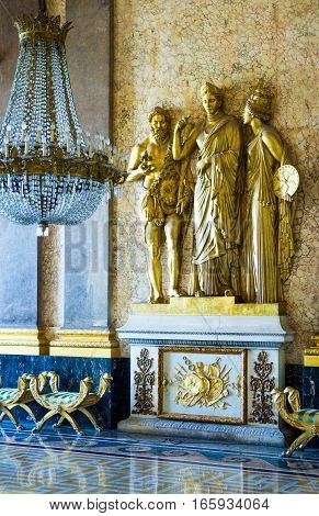 Caserta Italy - March 92008: The throne room of the Royal Palace detail