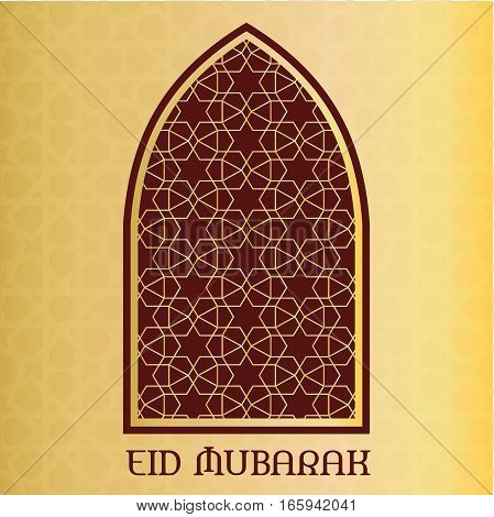 Islamic arch arabic ornamental background. Eid mubarak traditional muslim greeting