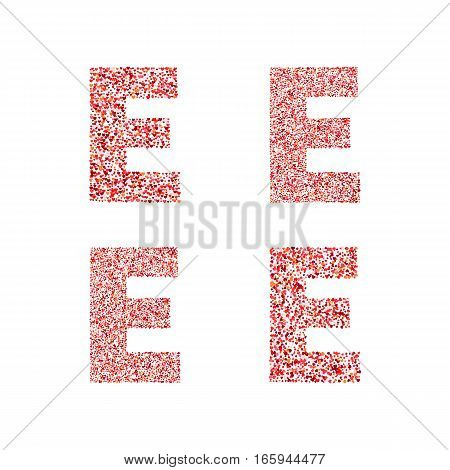 Alphabet letter E with red heart on Valentine's Day. Valentine`s Day Alphabet of Hearts. Love ABC