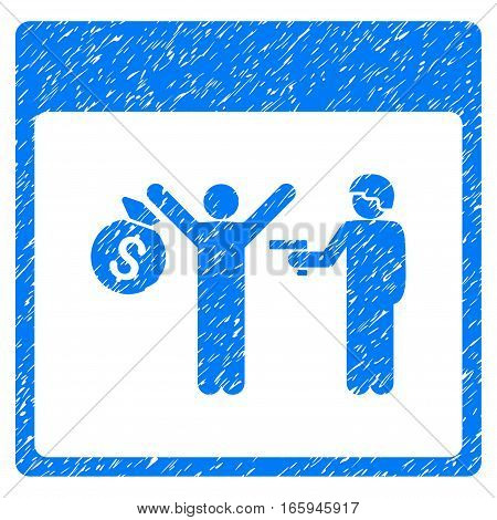 Arrest Calendar Page grainy textured icon for overlay watermark stamps. Flat symbol with scratched texture. Dotted vector blue ink rubber seal stamp with grunge design on a white background.