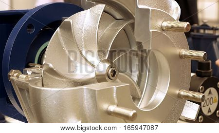 Rotor turbine circular electric pump for water or other liquid. Centrifugal pump for industrial water supply.