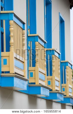 colonial style balcony architecture in Filandia Colombia