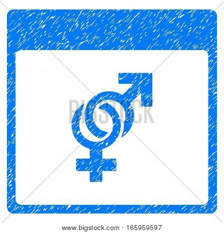 Marriage Calendar Page grainy textured icon for overlay watermark stamps. Flat symbol with scratched texture. Dotted vector blue ink rubber seal stamp with grunge design on a white background.