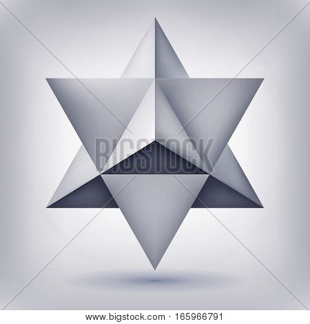 Merkaba, 3d crystal, geometry shape, volume star, mesh version, abstract vector object