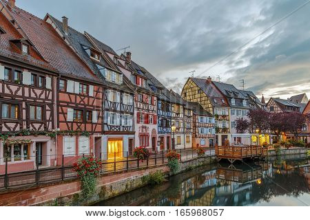 Area little Venice (la Petite Venise) in Colmar Alsace France. Evening