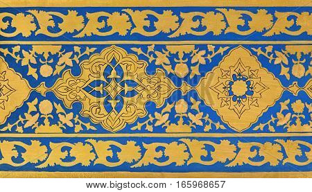 Golden interior of Aksaray mausoleum, Samarkand, Uzbekistan