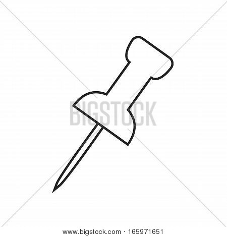 Line icon push pin isolated on white background. Vector illustration.
