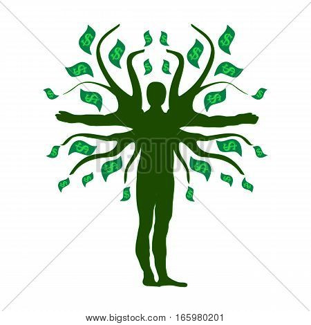 Human Money Tree Prosperity Symbol Logo. Money Tree Icon Symbol Design. Vector illustration isolated on white background.