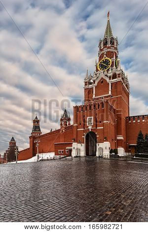 The Moscow Kremlin -- a fortress in the center of Moscow and the oldest part of the main socio-political and historical-artistic complex of the city