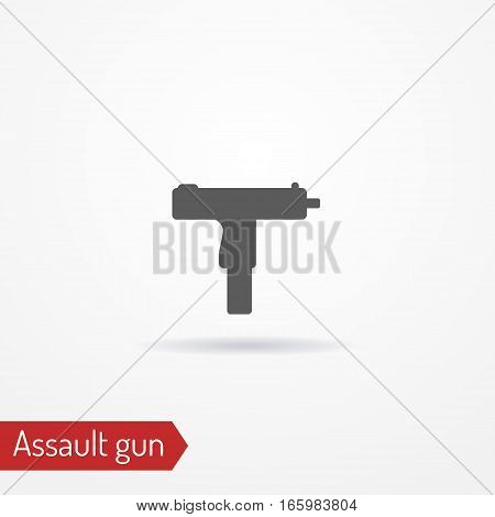 Abstract compact assault firearm. Isolated icon in silhouette style with shadow. Typical gangster or criminal weapon. Military vector stock image.