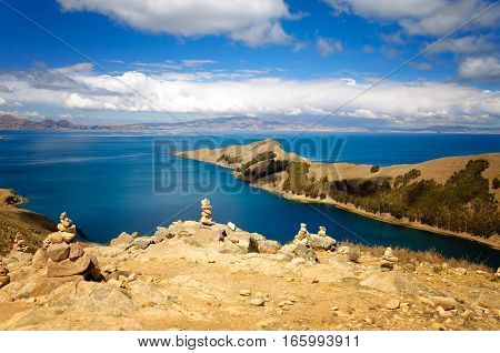 Peninsula on the Island of the Sun on Lake Titicaca in Bolivia
